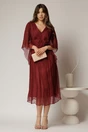 Rochie midi caramizie din matase clos si decolteu V, 3, dyfashion.ro