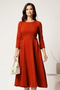 Rochie midi caramizie din stofa in clos cu catarame in talie, 1, dyfashion.ro