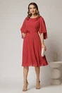 Rochie midi caramizie din voal in clini cu flori pe talie si umar, 3, dyfashion.ro