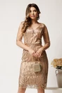 Rochie Ingrid midi conica bej din tull cu paiete, 1, dyfashion.ro