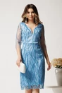 Rochie midi conica bleu din tull cu paiete- Ella Collection Ingrid, 1, dyfashion.ro
