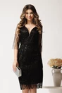Rochie midi conica neagra din tull cu paiete- Ella Collection Ingrid, 1, dyfashion.ro