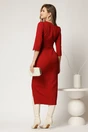 Rochie midi conica rosu inchis cu perle pe maneci si funda in talie, 2, dyfashion.ro