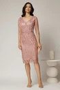 Rochie midi conica roz din tull cu paiete, 3, dyfashion.ro