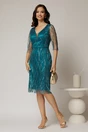 Rochie midi conica turcoaz din tull cu paiete, 3, dyfashion.ro