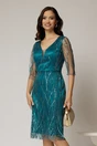 Rochie midi conica turcoaz din tull cu paiete, 1, dyfashion.ro