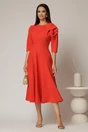 Rochie midi corai clos cu funda ampla pe umar si cordon detasabil, 3, dyfashion.ro