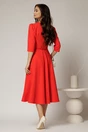 Rochie midi corai din stofa in clos cu floare in talie, 2, dyfashion.ro