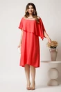 Rochie midi corai din voal dreapta cu volan si broderie pe bust, 3, dyfashion.ro