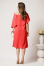 Rochie midi corai din voal dreapta cu volan si broderie pe bust, 2, dyfashion.ro