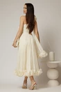 Rochie midi crem din voal satinat cu volanase la baza si flori in talie si pe umar, 2, dyfashion.ro