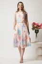 Rochie midi cu flori pastelate in clos cu buzunare si curea in talie, 3, dyfashion.ro