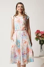 Rochie midi cu flori pastelate in clos cu buzunare si curea in talie, 1, dyfashion.ro