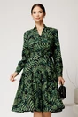 Rochie midi cu frunze verzi din viscoza cu nasturi pe bust si cordon in talie, 1, dyfashion.ro