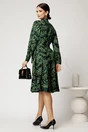 Rochie midi cu frunze verzi din viscoza cu nasturi pe bust si cordon in talie, 2, dyfashion.ro
