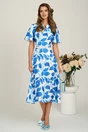 Rochie midi cu imprimeu albastru din triplu voal in clos, 4, dyfashion.ro