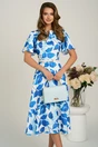 Rochie midi cu imprimeu albastru din triplu voal in clos, 1, dyfashion.ro