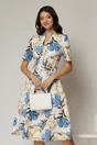 Rochie midi cu imprimeu floral in nuante de albastru si bej, 1, dyfashion.ro