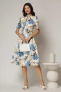 Rochie midi cu imprimeu floral in nuante de albastru si bej, 3, dyfashion.ro