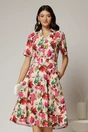 Rochie midi cu imprimeu floral in nuante de fucsia si bej, 1, dyfashion.ro