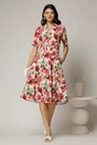 Rochie midi cu imprimeu floral in nuante de fucsia si bej, 3, dyfashion.ro