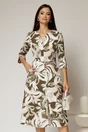 Rochie midi cu imprimeu floral in nuante de kaki si orange, 1, dyfashion.ro