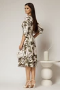Rochie midi cu imprimeu floral in nuante de kaki si orange, 2, dyfashion.ro