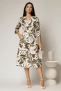 Rochie midi cu imprimeu floral in nuante de kaki si orange, 3, dyfashion.ro