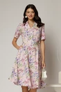 Rochie midi cu imprimeu floral in nuante de roz si lila, 1, dyfashion.ro