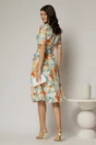 Rochie midi cu imprimeu floral in nuante de turcoaz si orange, 2, dyfashion.ro