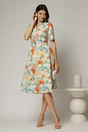 Rochie midi cu imprimeu floral in nuante de turcoaz si orange, 3, dyfashion.ro