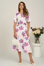 Rochie midi cu imprimeu magenta din triplu voal in clos, 4, dyfashion.ro