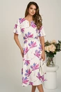 Rochie midi cu imprimeu magenta din triplu voal in clos, 1, dyfashion.ro