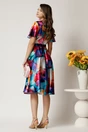 Rochie midi cu imprimeu multicolor din satin in clos cu cordon in talie, 2, dyfashion.ro