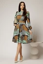 Rochie midi cu imprimeu verde maro si decupaj la decolteu, 3, dyfashion.ro
