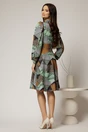 Rochie midi cu imprimeu verde maro si decupaj la decolteu, 2, dyfashion.ro