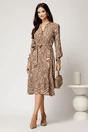 Rochie midi cu zebra print maro din viscoza cu nasturi pe bust si cordon in talie, 3, dyfashion.ro