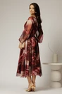 Rochie midi de ocazie bordo din voal cu imprimeuri bej, 2, dyfashion.ro