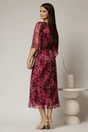 Rochie midi de ocazie cu imprimeuri magenta din matase naturala, 2, dyfashion.ro