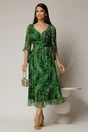 Rochie midi de ocazie cu imprimeuri verzi din matase naturala, 3, dyfashion.ro