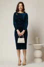 Rochie midi de ocazie din catifea cu lurex turcoaz, 3, dyfashion.ro