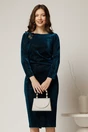Rochie midi de ocazie din catifea cu lurex turcoaz, 1, dyfashion.ro