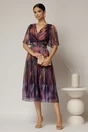 Rochie midi de ocazie din voal cu imprimeuri mov, 3, dyfashion.ro