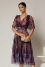 Rochie midi de ocazie din voal cu imprimeuri mov, 1, dyfashion.ro