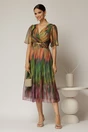 Rochie midi de ocazie din voal cu imprimeuri oranj, 3, dyfashion.ro