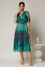 Rochie midi de ocazie din voal cu imprimeuri turcoaz, 3, dyfashion.ro