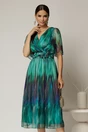 Rochie midi de ocazie din voal cu imprimeuri turcoaz, 1, dyfashion.ro