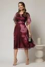 Rochie midi de ocazie in degrade magenta din voal fin, 3, dyfashion.ro