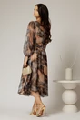 Rochie midi de ocazie maro din voal cu imprimeuri bej, 2, dyfashion.ro