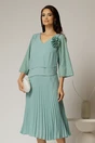Rochie midi de ocazie verde menta cu fusta plisata si strassuri pe maneci, 1, dyfashion.ro